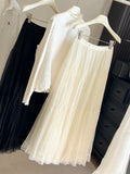 Spring High-Waisted Lotus Leaf Side Net Yarn Large Swing Half-Dress Woman 2026 New Gentle Thin Fall A-Word Dress