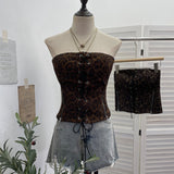 Real-Patting Leopard-Print T-Traceed Bra Strap Chest Pad Anti-Slip Short Repair Vest Top 6230