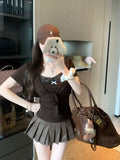 Merard Lace Spliced Bows Short-Sleeved T-Shirts For Women's Summer New Strapped Slings T-Shirts