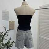 Real Shot With Chest Pad Anti-Slip Strip Tector Lace Wrapped Bra Tight Short Tid Lady Sleeveless Top Woman 1314