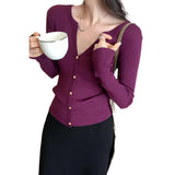 2026 Spring Shopping Mall Real Shot Button V Collar Inside The Bottom Of The Knitted Shirt Women Autumn And Winter Beautiful Ocean To Repair The Body Tide