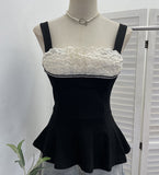 Real Shooting Layer Layer Lace Side With Chest Cushion Elastic Sling Vest A-Sided Skirt Swing Waist Thin Sleeveless Top 9322