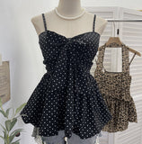 Real Shooting Wave Point Sling Sling Vest With Chest Cushion Wearing Rope Strapted Bow Skirt Swollen Belly Thin Sleeveless Top 9357