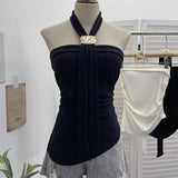 Real-Shooting Thai Hottie Chest Vest Metal Decoration Hanging Neck Folding Irregular Opening Top 9292