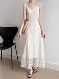 Temperament Apricot Color Lace Sling Dress Women 2025 Summer New High-End Sense Long Vest Dress