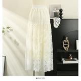 Big Swinging Flower Lace Fairy Dress 2025 Spring New Korean Version Of The Tight Waist Heavy Industry Embroidery Skirt Half-Body Skirt