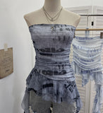 Real Shooting Spice Girls Irregular Lotus Leaf Side Ribbon With Non-Slip Strip Mesh Printing Chest Vest 8037