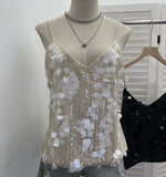 Real Shooting Heavy Industry Bling Bright Flash Beads Low V Collar Sexy Sling Vest Night Shop Babes Sleeveless Top 9153