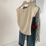Real Shooting French Texture Folded T-Shirt Design Small Thin Word Collar Collar Collar Collar Collar Collar Short Blouse