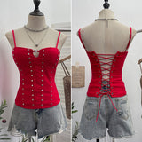 ïÎÀ± Tie Red Sling Vest With Chest Cushion Hollow Hook Buckle Rivet Back Through The Rope Tie 6270