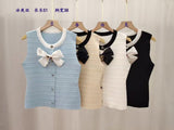 French Small Scented Bow Sleeveless Vest Open Shirt Women's Summer New TemperamentÐÞ Knitted Shirt Wear Clothes