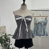 Small Fragrant Wind With Hanging Neck Bow Sling Vest Short High-Waist Shoulder Tector Blouse 2613