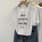Lyselle Tiansi Fashion Letter Print Loose Round-Neck Short-Sleeved T-Shirt Women's Commuting Summer New Front Shoulder