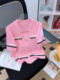 Crash Color Polo Collar Knitted Shirt 2025 Summer New Design Small Short Temperament Top Woman