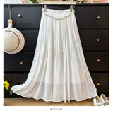Vintage Thin Cotton Hemp Medium Long Skirt Woman 2025 Summer Lazy Fall Feeling Big Swing A Word Umbrella Skirt Vacation