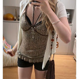 Leopard-Print V-Neck Sling Vest Women Summer Wear High-End Sexy Sexy Hot Girl Repair Waist Top