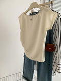 Real Shooting French Texture Folded T-Shirt Design Small Thin Word Collar Collar Collar Collar Collar Collar Short Blouse
