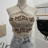 Real Shooting Spice Girls Letter Printing To Make Old Hole Hanging Neck Sling Vest Short With Chest Cushion Top 6672