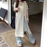 Slambroced Knitted Dress Women's Summer 2026 New Loose Open Fork Short Sleeve Sunscreen Dress Thin