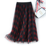 Color Lattice Half Skirt Spring New Bumpy Dress High Waist Long Folded Skirt Mesh Dress A Skirt