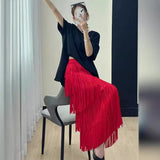 Heavy Industry Five-Layer Stracew Cake Skirt Set Thin Tight Waist Design Straight Half-Body Skirt Long Skirt