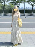 French Lotus Leaf Side Wave Dot Dress Women Summer Seaside Holiday Wind Irregular Temperament Sling Skirt Bag Hip Long Skirt