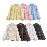 2025 Winter New Women's Fashion Casual Loose Long Sleeve Wave Print Shirt 2075103
