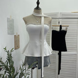 Real Shoot Drilling Hanging Neck Ribbon Slings Slings With Bra Cushions In The Shoulder Sleeveless Top 9291