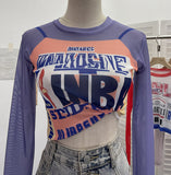 Real-Patted Letter-Print Mesh Yarn Women's Summer Thin Single-Layer Perspective Sunscreen Hooded Short T-Shirt 50235