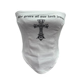Spice Girl Cross Letter Print Chest Vest Short-Term Umbilical Repair Body Elastic Sleeveless Top 1225