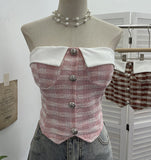 Real-Patled With Chest Pad Single-Breasted Buckle Tset Bra Vest Coarse Flower Lattice Lattice Lattice 8132