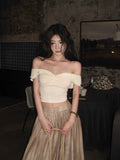 Pure Style Hottie Shoulder Shoulder Short Sleeve T-Shirt Girl Summer Design Feeling Short Umbilled Bone Top