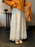 French Elegant Temperament Hollow Lace Dress Girl Autumn Winter High-Waist A Word Folded Loose Big Swing Skirt