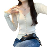 French Gentle Temperament V-Necked Knitted Cardigan Women 2025 Autumn New Thin Slim Short Top