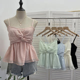 Real Shooting Hong Kong Island Hottie Sling Vest Folded Short Skirt Shaved Meat Thin Sleeveless Top 3729