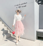 Irregular Net Yarn Half Dress Woman's Long Mid-Term 2025 Spring New Yarn Skirt High-Waisted Thin Dress