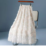 Three-Dimensional Broken Flower Skirt Fairy Fairy Summer Mesh 2025 New High-Waist Yarn Skirt Medium Long Mesh Skirt