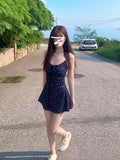 French Blue Floral Sling Dress Women's Summer 2025 New Small Man Summer Wearing A High-End Short Skirt