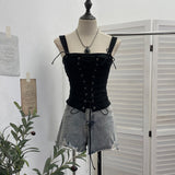 Real Shoot Spice Girls With Slings Vest Fake Two Wearing Rope Straps Tight Short-Sleeved Blouse 8139