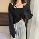 Inside The Bottom Knitted Shirt Long Sleeve 2026 Spring New Women's Design Sense Of Niche Fake Two Short Tops