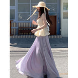 Purple Yarn Yarn Skirt Half Dress Girl Summer High Waist Big Folding A Word Dress Pendant Long Skirt