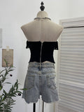 Real-Patting Hottie Tied With Fish Bone With Chest Pad Anti-Slip Tector Wrap Bra Wrapped Bra Short Sleeveless Top 2885