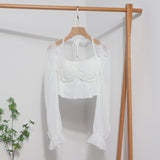 Fang Collar Leak Collar Collar Collar Short Shirt 2025 Spring Dress New Lantern Long-Sleeved Tie With Hanging Neck Shirt Women's Top 8876