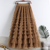 Net Yarn Splicing Cake Skirt 2025 Spring, Summer And Autumn And Winter New Medium And Long Skirt A-Word Long Skirt Pong Yarn Skirt
