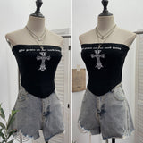 Spice Girl Cross Letter Print Chest Vest Short-Term Umbilical Repair Body Elastic Sleeveless Top 1225