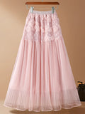 Three-Dimensional Flower Net Dress Half Skirt Women's Spring And Autumn New Temperament Gentle Long Fairy A-Word Shaft Skirt