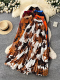 Vintage Print 100-Fold A-Word Niche Dress Women High Waist Thin Design Sense Commuting High-End Long Dress