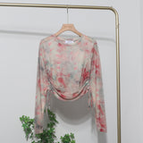 Design With A Thin-Dyed Sexy Mesh Long-Sleeved Sunscreen T-Shirt With A Short Top 8928