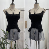 Summer Outside Wearing Hottie Fake Two Splicing Lace Slings Vest Short Sleeveless Top 12282