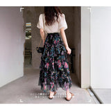 Irregular Splicing Color Flower Mesh Dress Dress Woman 2025 Summer French Fairy Temperament A-Shaped Skirt Cake Skirt Skirt
